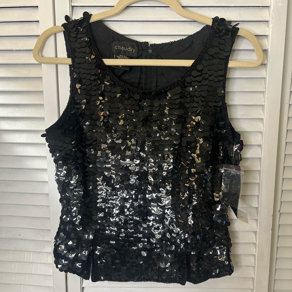 Chaudry Black Sleeveless Sequence‎ Top Size M
